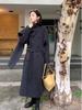 **Pusu Double-Faced Wool Coat: Black, Waist-Cinching Scarf-Integrated Design for Women**