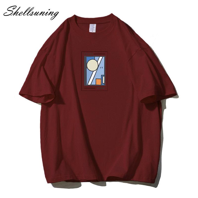 Shellsuning Oversized bavlněná trička s grafikou Muži Léto Měkké Trička s krátkým rukávem Dámská Móda Univerzální pulovry Dámské