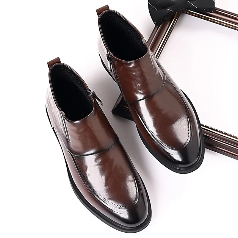 Módní značka Pánské boty Chelsea Britský styl Pánská ležérní business obuv Vysoká obuv Středně vysoká kožená obuv Boční zip Krátké boty