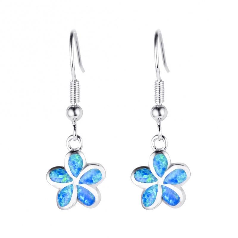 

S sterling silver + blue Opal five-petal flower earrings, European and American jewelry. синій
