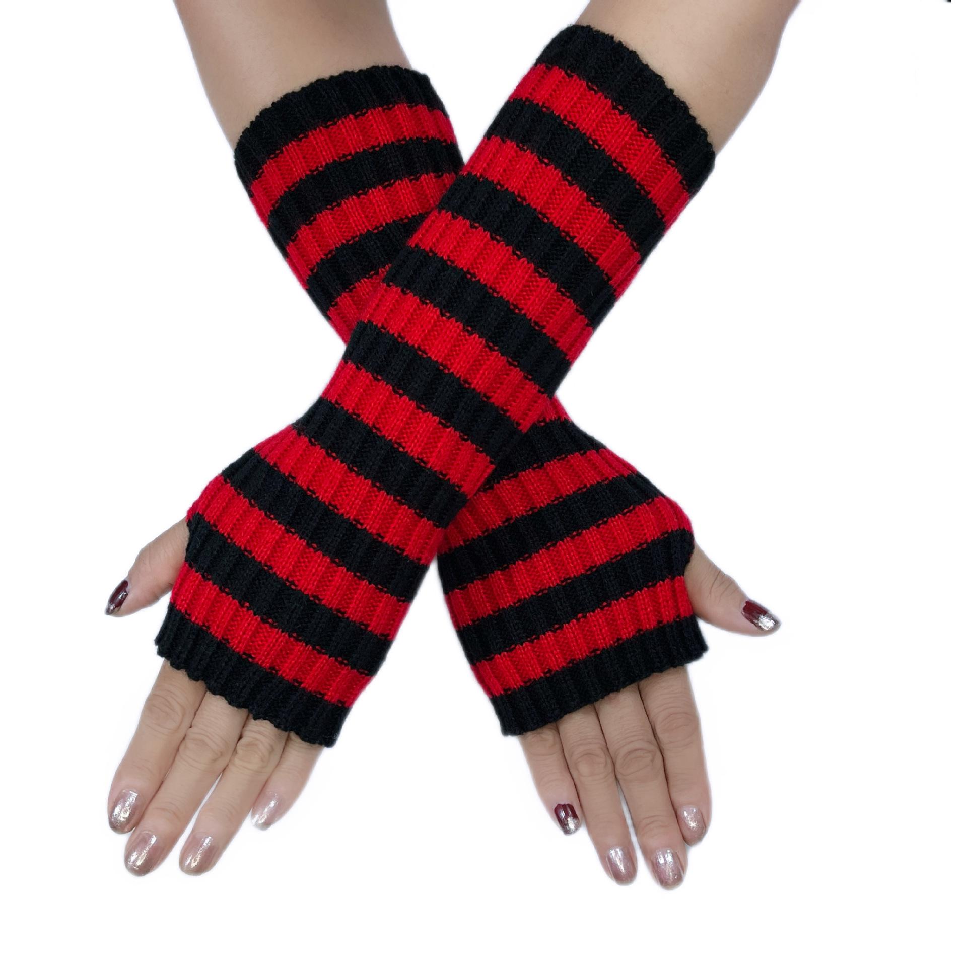 

Женские вязаные перчатки без пальцев - Полосатые, Зимнее тепло, Рождественский стиль, Средняя длина, Имитация рукавов One Size