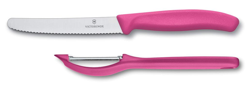 VICTORINOX Knife Peeler Petty Knife and Vertical Peeler Set of Colored Tool Set To Color Your Dishwasher Swiss Classic Set, 2, Pink, Kitchen, Safe,