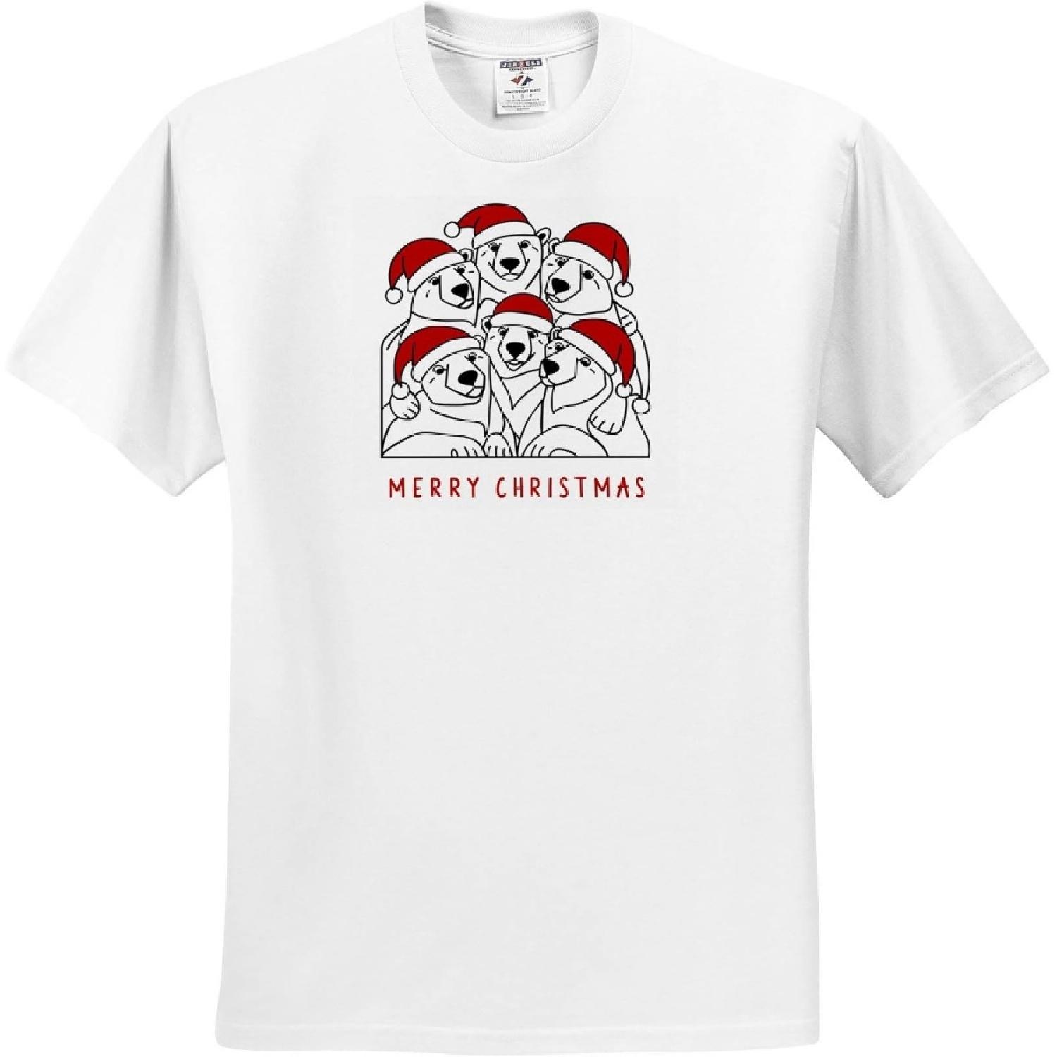 3dRose, Cute Funny Colorful Polar Bears in Santa Hats Merry Christmas Abstract, T-Shirt S белый