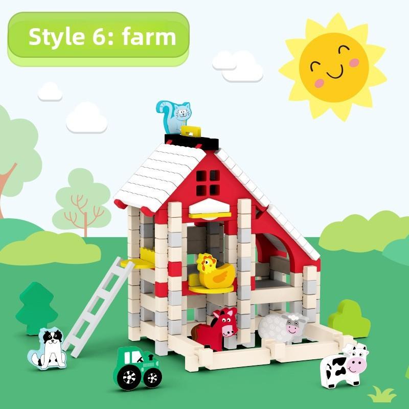 Farm Zoo School Hospitalbuilding Blocks Assemble Parent Child Early Education Toy