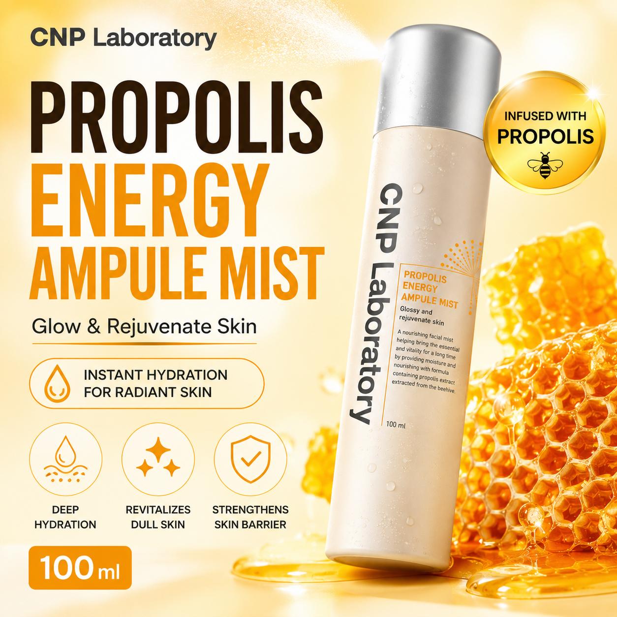 

[CNP Laboratory] Propolis Ampule Mist 100ml - Ultra-Fine Moisturizing Fog Mist, Radiant Honey Glow, K-Beauty Bestseller 100ml x 1EA