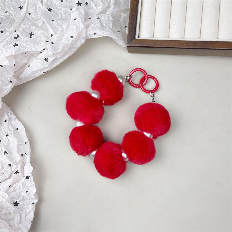 Colorful Sweet Plush Ball Chain Phone Case Decoration Bag Pendant  Anti-Lost Lanyard Creative Cute Keychain Gifts