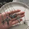 Gothic Dark Style Silvery Black Cross Spider Moth Pendant Necklace Birthday Gift for Halloween Party Jewelry