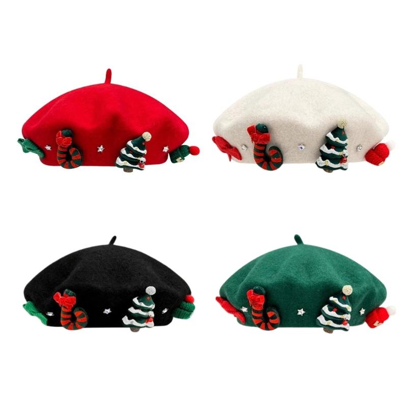 Christmas Beret Hat for Women and Girl, Brimless, Soft Warm Painters Hat, Headwear for Festival, Holiday Photoshoots and Seasonal Party Decoration