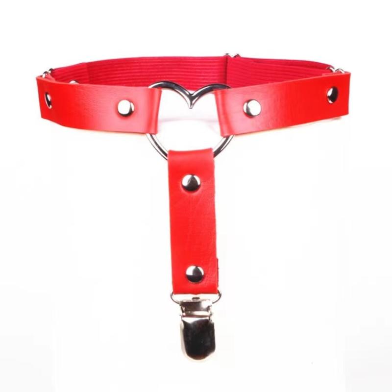 Damen Gothic Punk Strumpfgürtel Herz PU Leder Elastische Strumpfhalter Bein Für Frauen Ring Kleidung Zubehör Bein Hosenträger Sexy Strumpfbänder