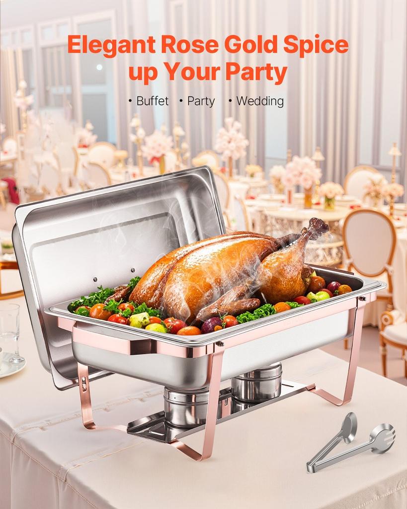 VEVOR Chafing Dish Buffet Set, 8 Qt 2 Pack, Stainless Steel Chafer with 2 Full Size Pans