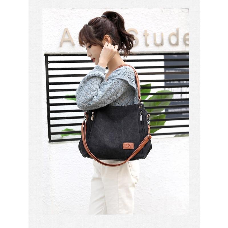 New Women Bag Canvas Shoulder Bag Fashion Solid Color Crossbody Bag Large Capacity Trendy Casual Lightweight Tote Bag