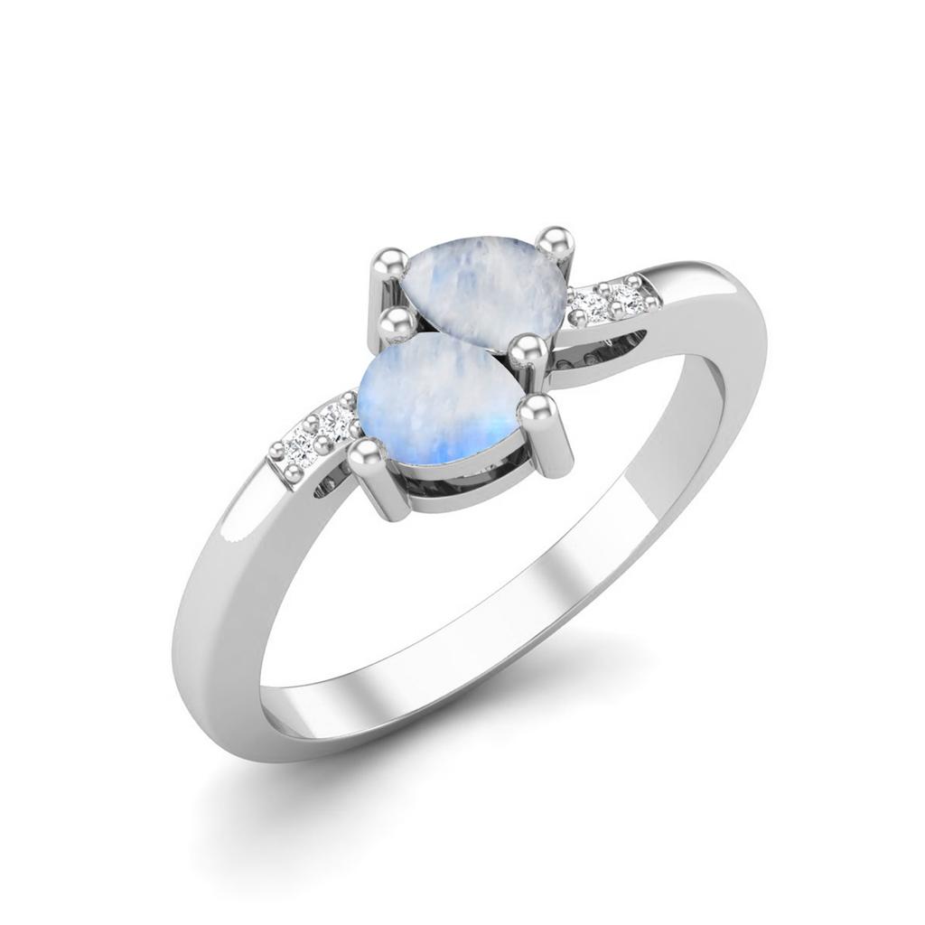 4X3mm Pear Moonstone June Birthstone 925 Sterling Silver Two Stone Women Engagement Ring