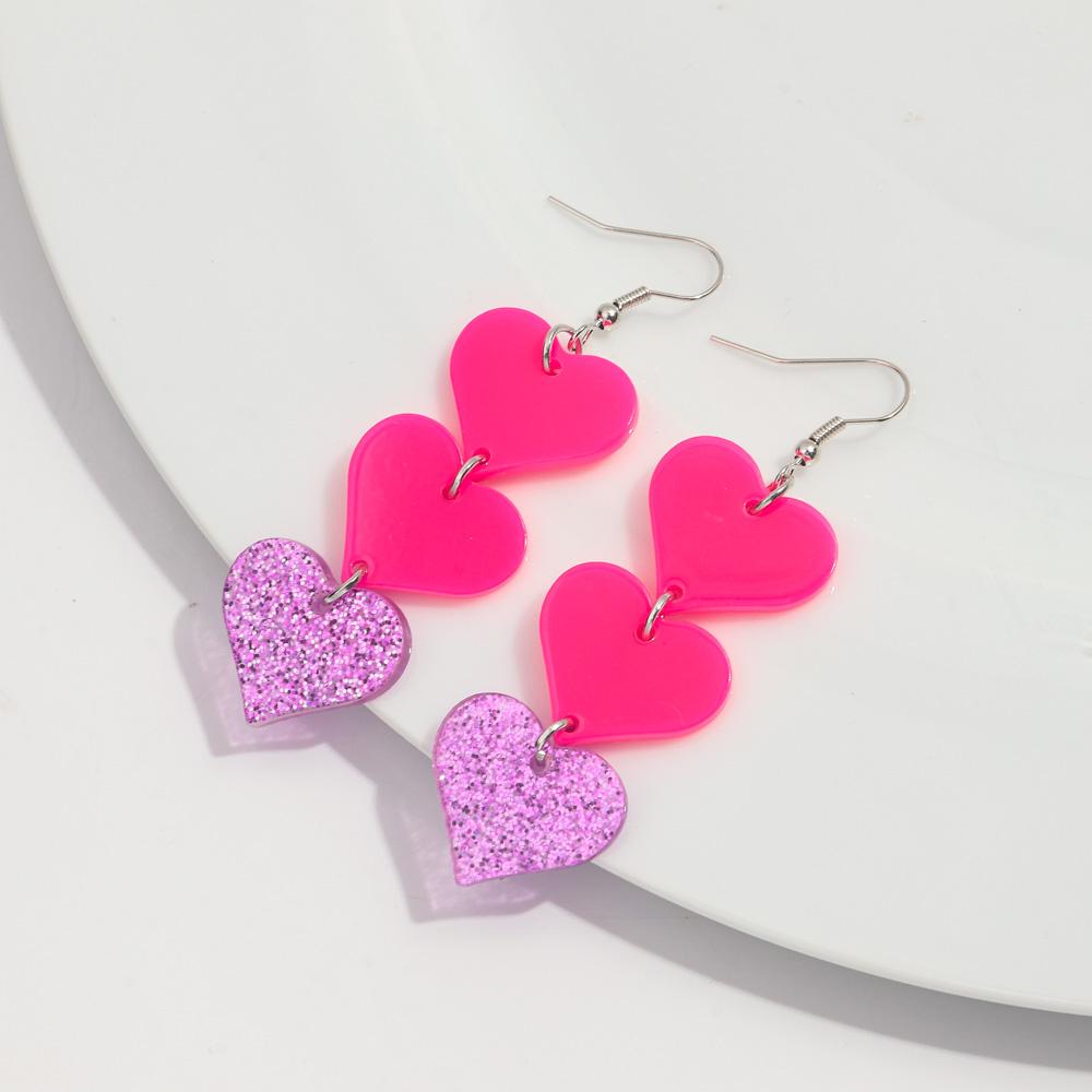 Pink Love Heart Acrylic Drop Earrings for Women Mirrored Peach Hearts Spliced Long Earring Fashion Jewelry Valentine's Day Gifts