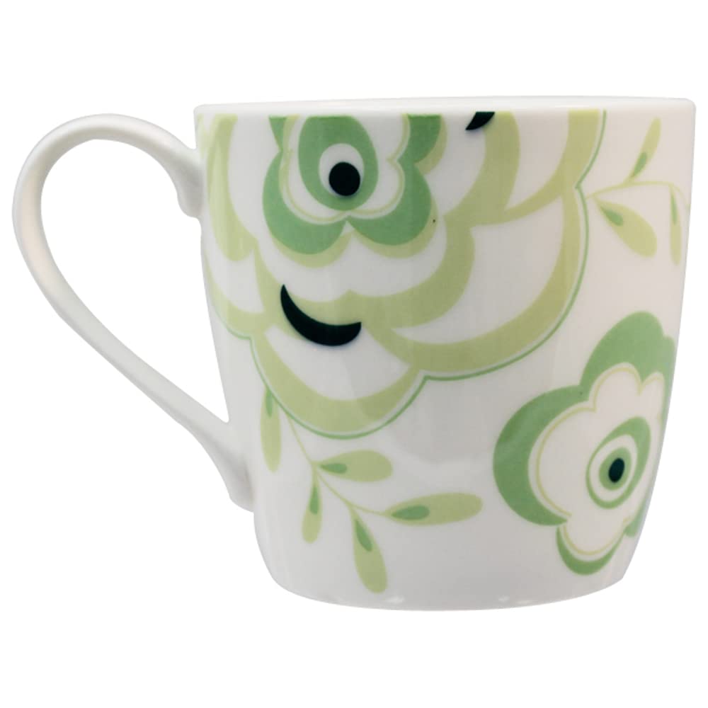 NARUMI Day+ Mug, 340cc, Green and White, Floral Print, Cute, Large, Microwave, Oven, and Dishwasher Safe, Gift Boxed, 41533-2889