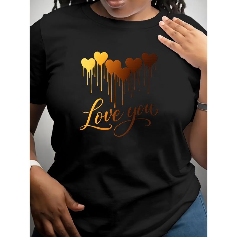 European Size Women's "Love You" Heart Patterned Short-sleeved Shirt, Fashionable Outfit Piece, Daily Home Wear Clothing