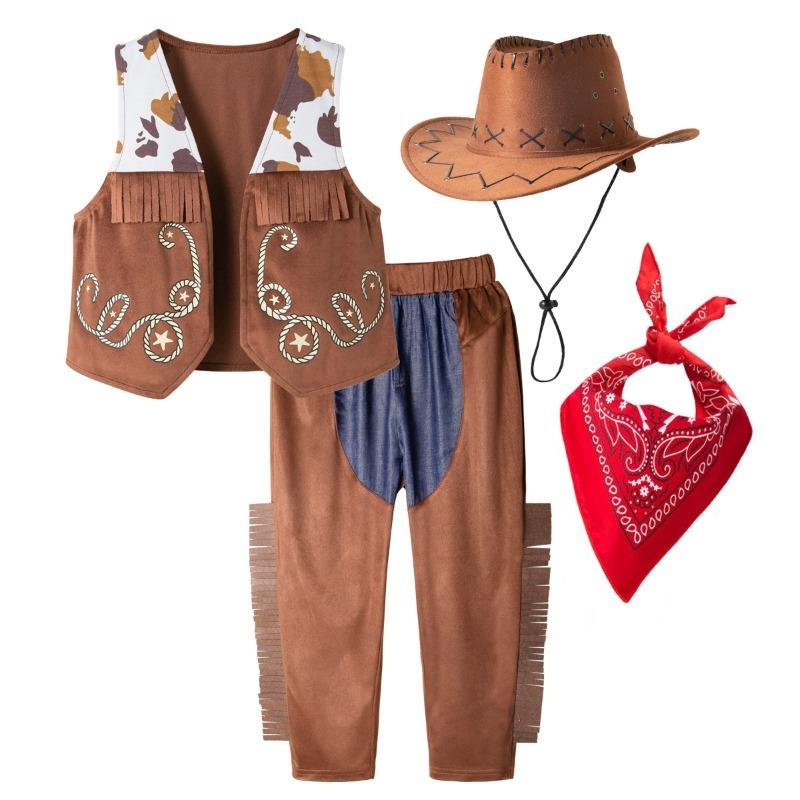 Kids Costume Set for Boys - Western Sheriff Outfit with Vest & Hat for Halloween Party & Dress Up