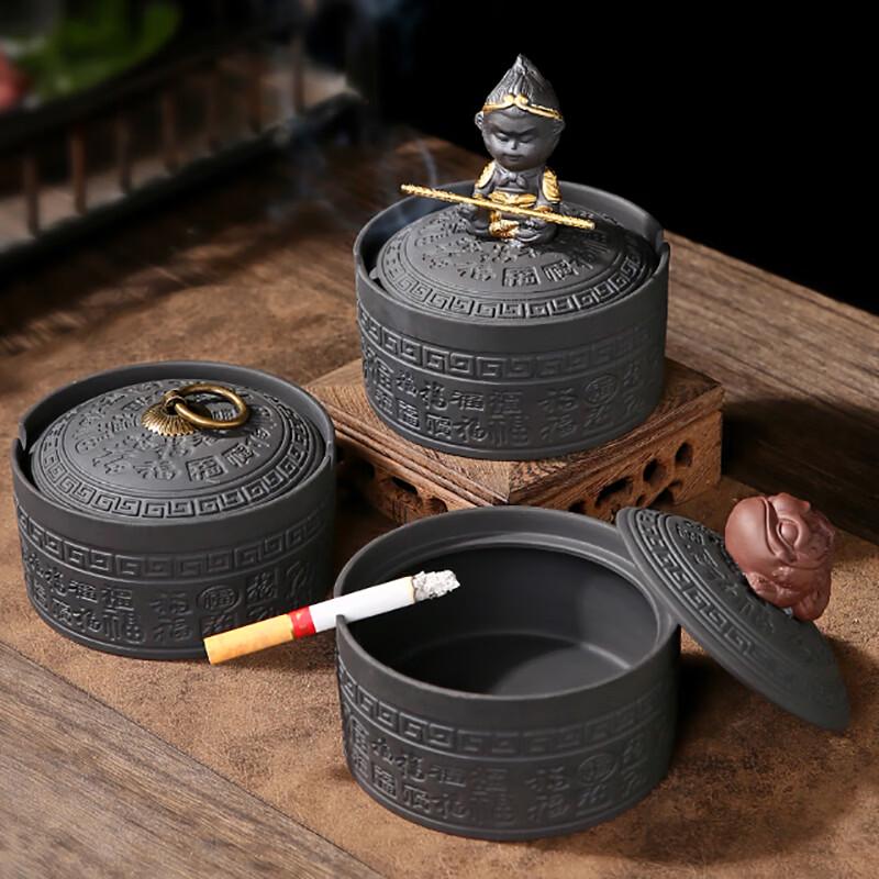 Zisha Ceramic Ashtray with Lid - Hundred Blessings