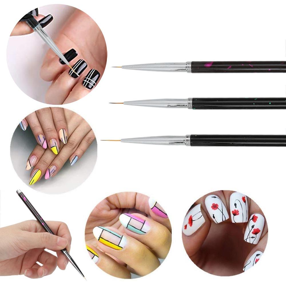3PCS Black Nail Art DIY Brush Set Nylon Hair Nail Art Liner Brushes Home Salon