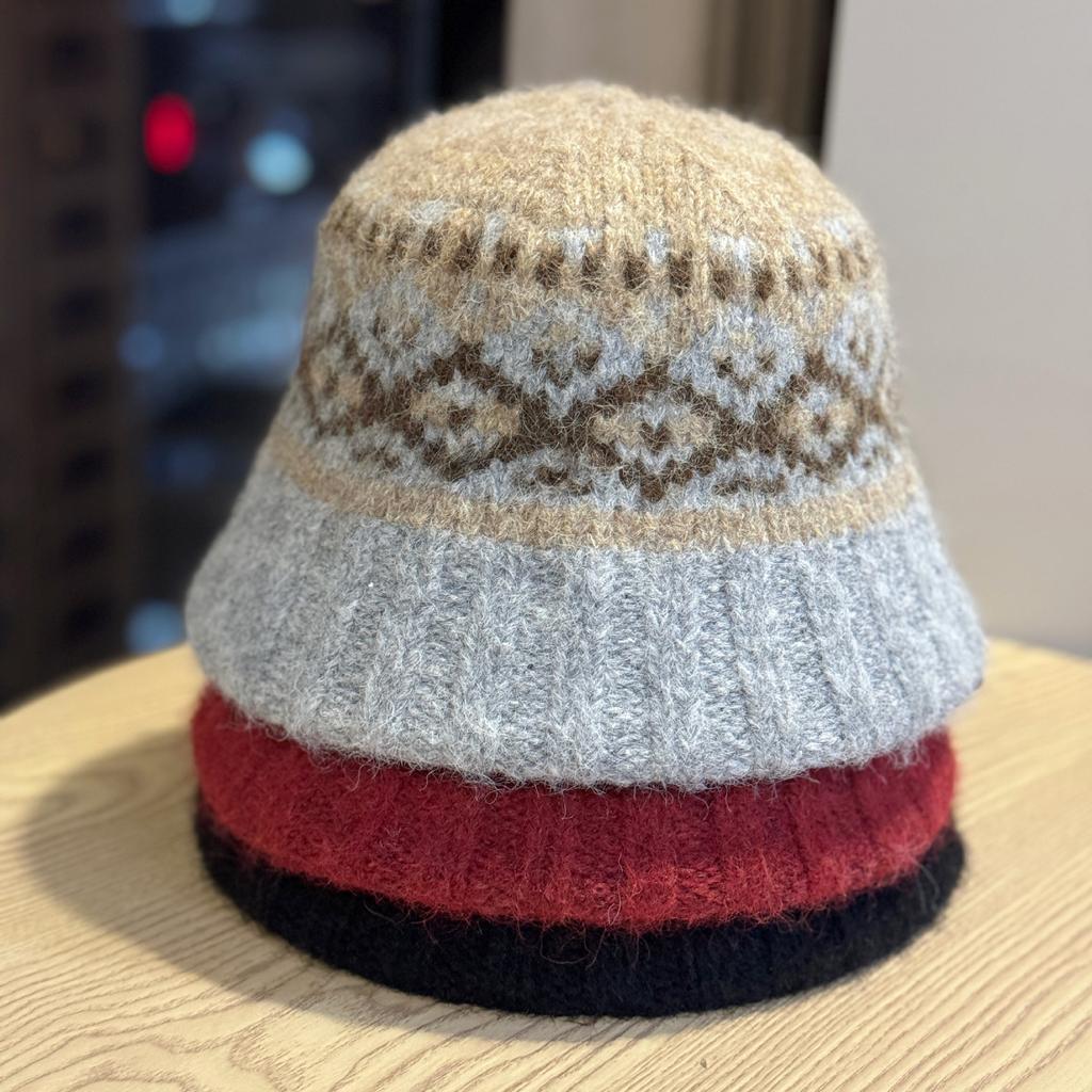 Autumn and Winter Thickened Fair Isle Style Knitted Fisherman Hat for Women Autumn Retro Wide Brim Face Showing Small Warm Basin Hat Trend