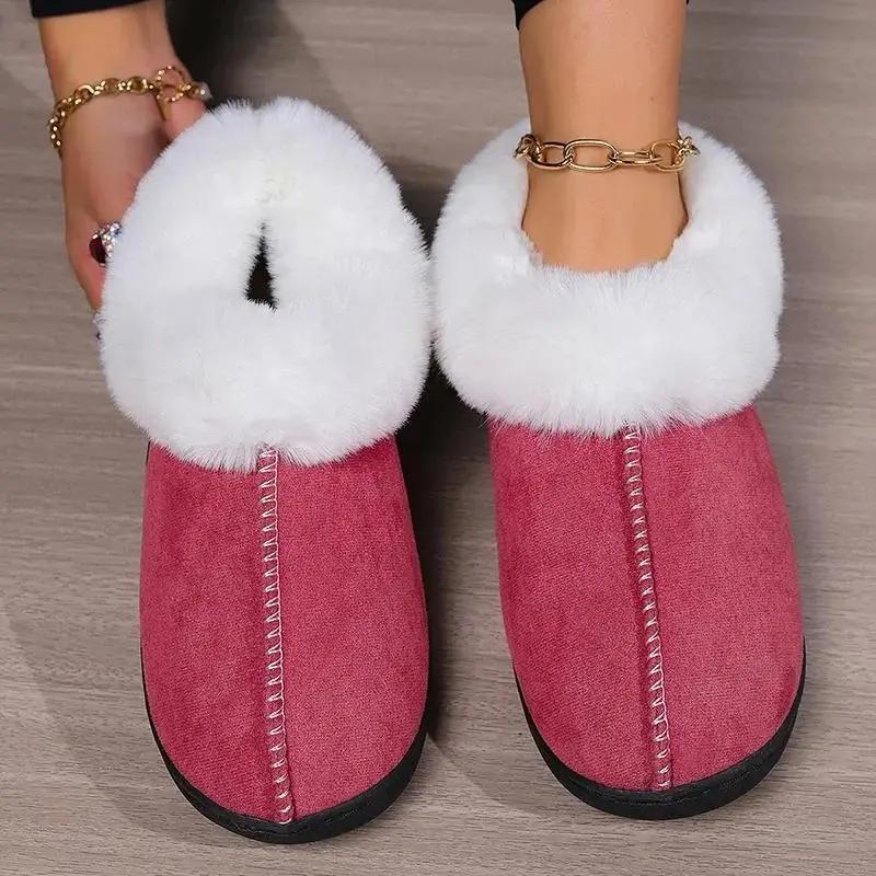Faux Fur Keep Warm Slippers Women Winter Soft Thick Plush House Slippers Woman Comfort Soft Sole Non-Slip Cotton Padded Shoes