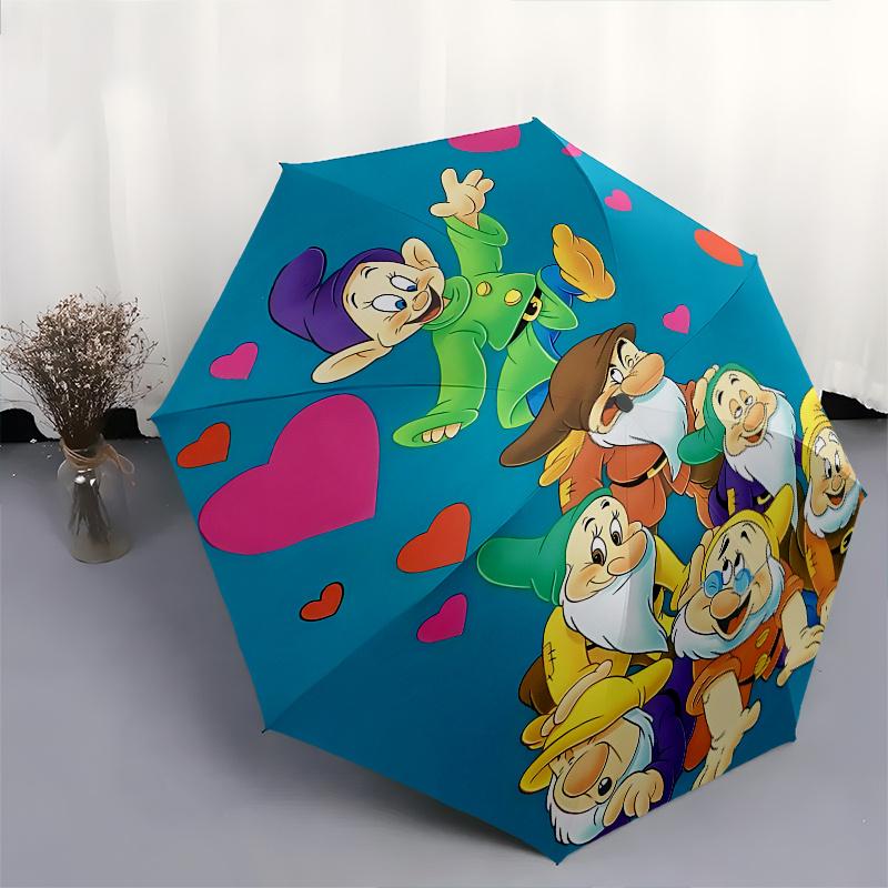 Dwarfs, Hearts Automatic Opening and Closing Umbrella - 8 Ribs Portable Folding Umbrella with Plastic Handle, Suitable for Leisure and Hallo