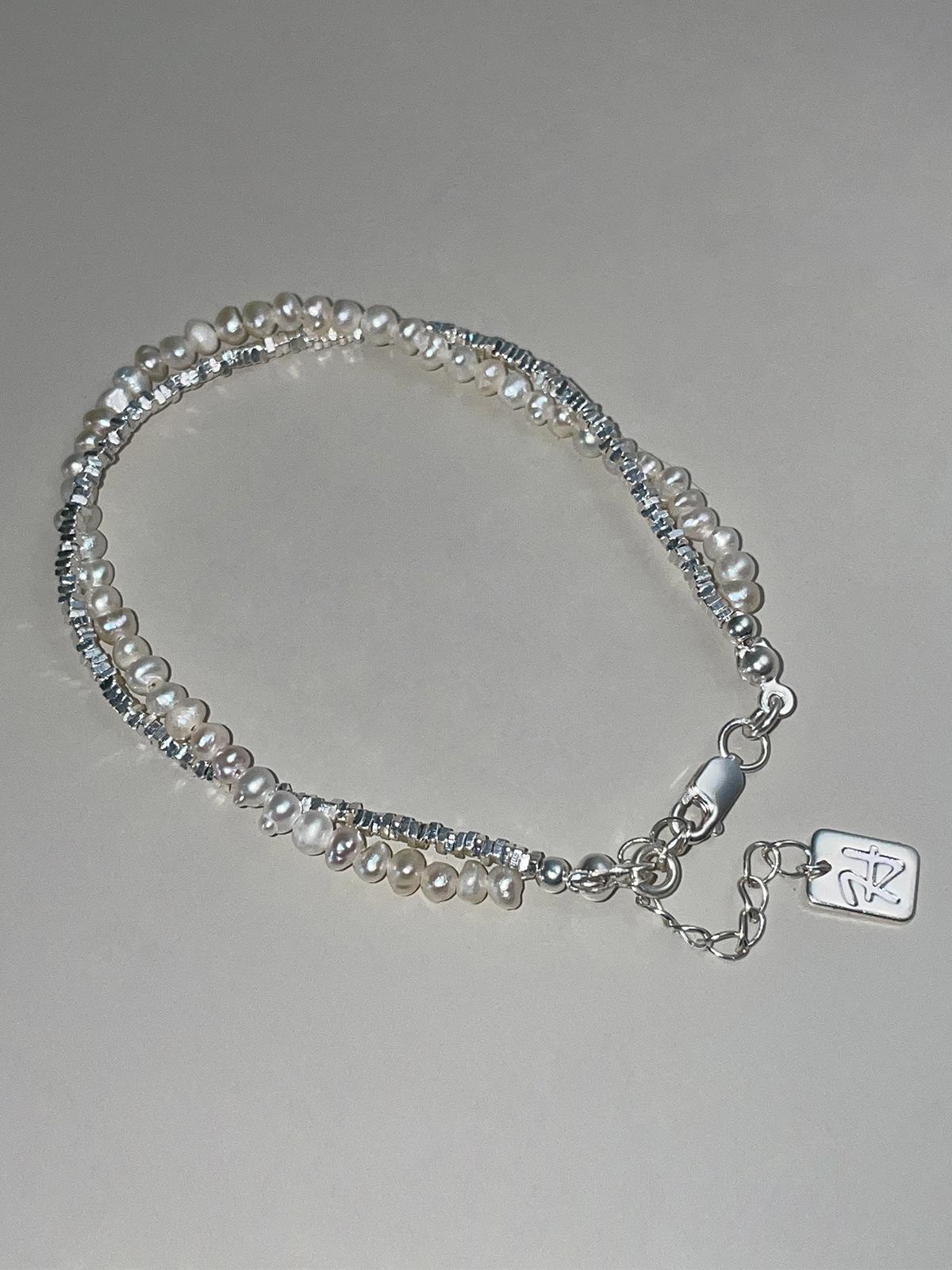 

Ретро браслет из натурального пресноводного жемчуга, легкий, роскошный, изысканный, стерлинговое серебро, сломанное серебро, двухслойное, ювелирное изделие, новое 925 silver