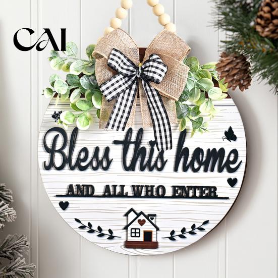 Seasonal Home Decor Wall Art Welcome Sign for Front Door Porch, Round Wooden Hanging Housewarming Gifts New Plaque, Rustic Farmhouse Hanger,