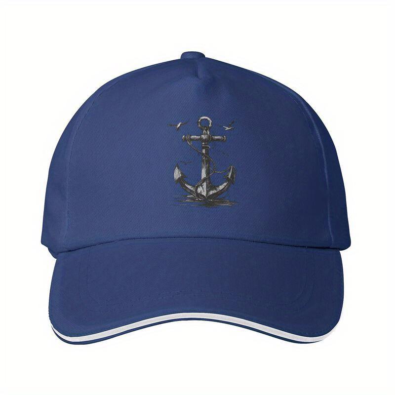 Anchor Print Baseball Cap Nautical Vintage Polyester Adjustable Summer Casual Sports Cap