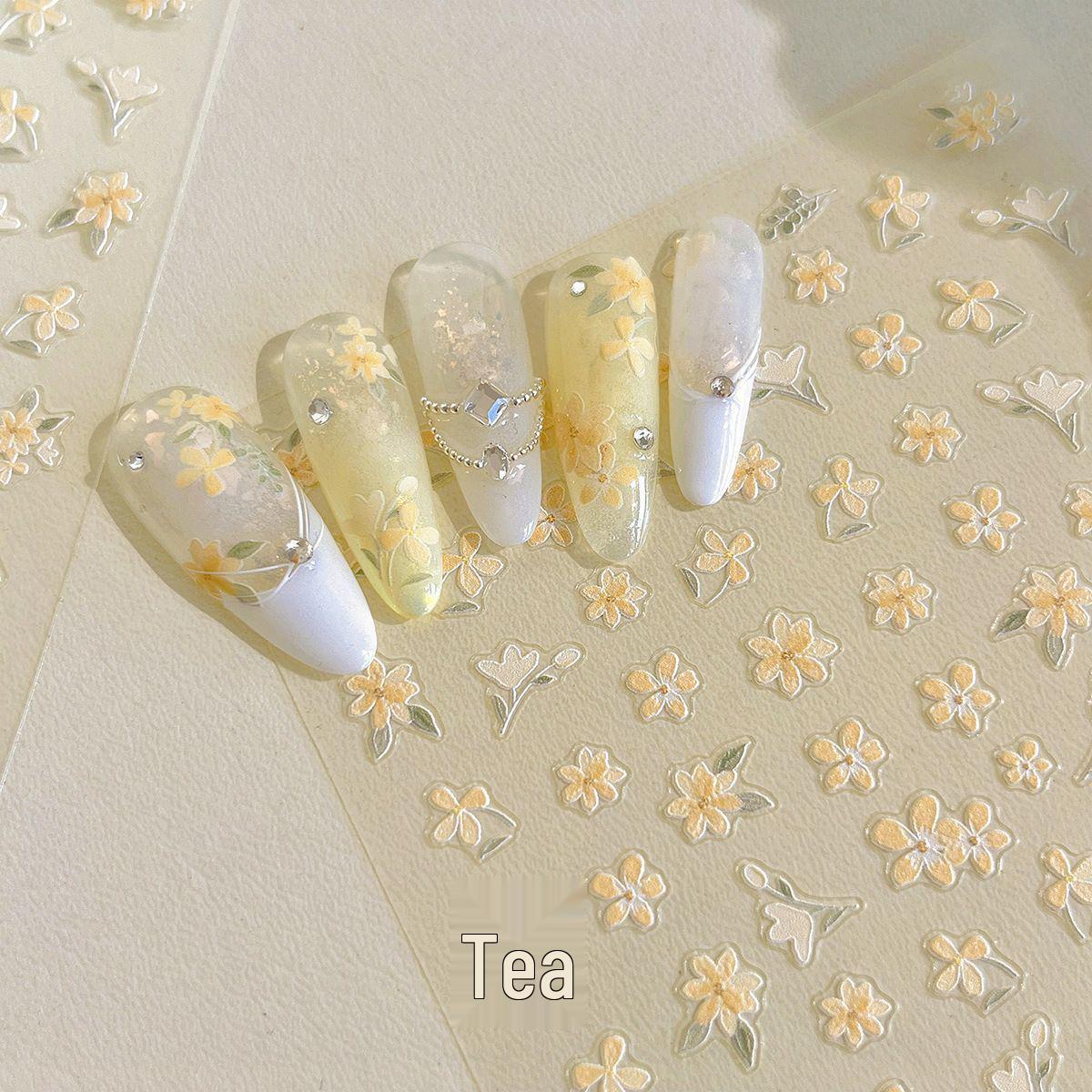 Japanese Style Sunset Yellow Flower Nail Art Stickers for Kids Spring Fresh Flower CF-1593