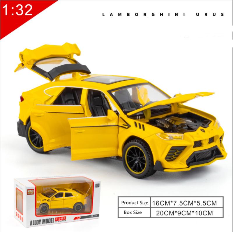 

Модель автомобиля из сплава Lambos URUS в масштабе 1/32, литые игрушки, автомобили с имитацией звука и света для детских мини-автомобилей, игрушки, подарочная коллекция 1/32-16x7.5x5.5cm жёлтый