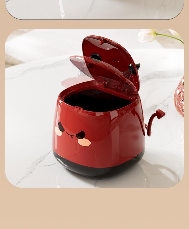Little Devil Mini Desktop Trash Can with Lid - Cute Waste Basket for Office, Living Room, or Household.