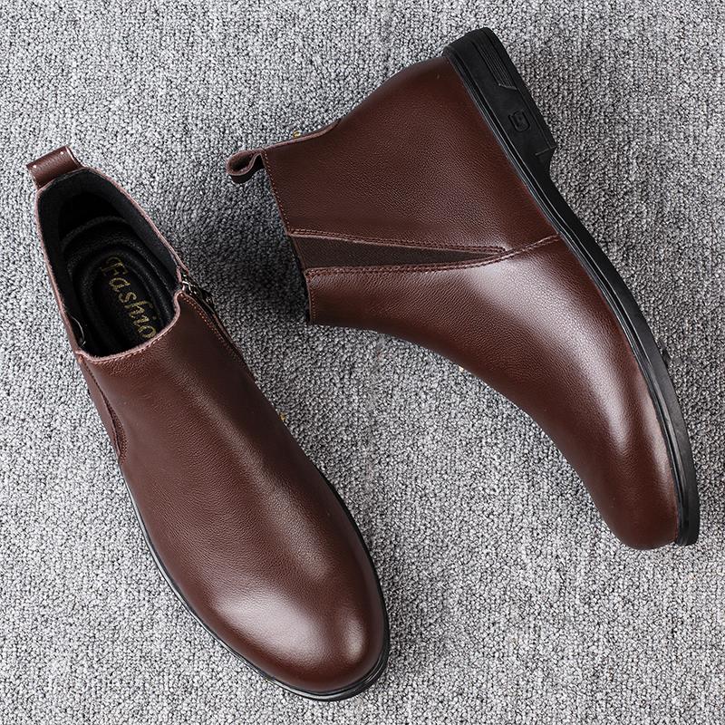 Chelsea Winter Black Mens Boots Genuine Leather Office Boots Fashion Designer Shoes Men Warm Winter Slip-On Cow Leather Footwear