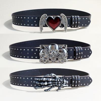 Belt Men'S Personality Skull Blue Belt Punk Love Snap Pants Belt Women