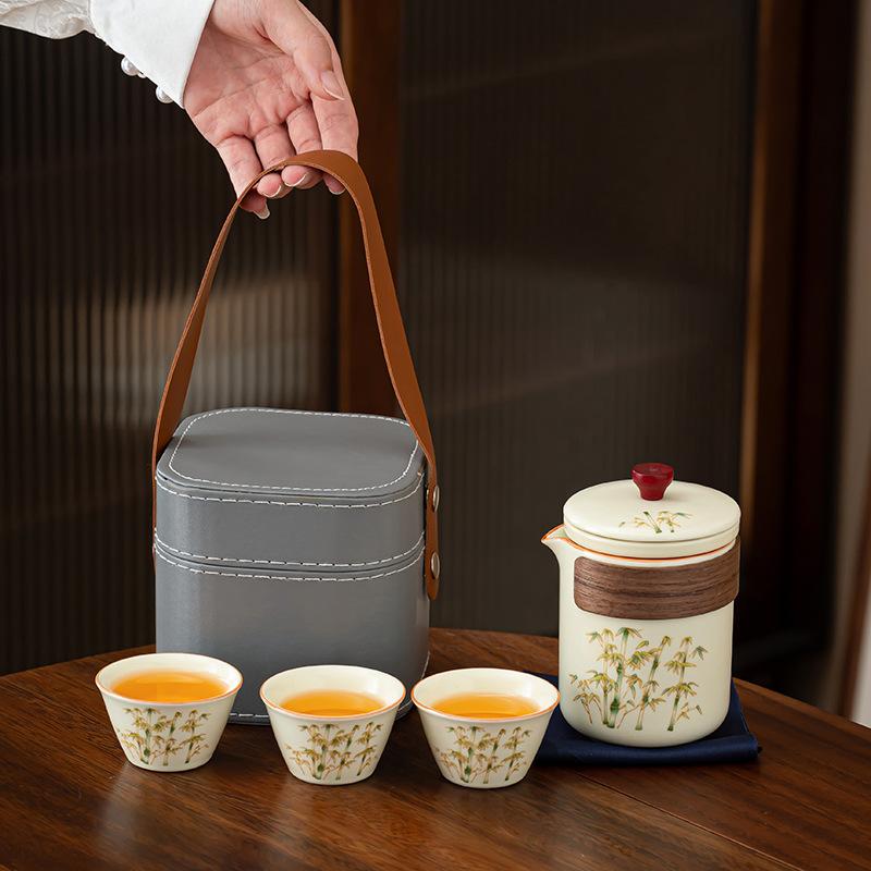Ru Kiln Tea Set Travel Kung Fu Tea Set Portable Tea Set Complete Business Business Souvenir Gift Printing