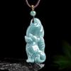 A-Note Natürlicher Blauer Jade Neunschwänziger Fuchs Anhänger mit Jadeblume, Damenstil