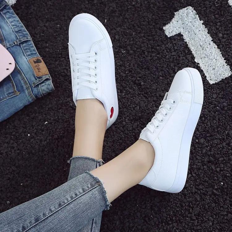 Fashion Fashionable Low-Top Lace-Up Women's Casual White Sneakers Trendy Slip-On Board Shoes Comfortable Rubber Sole Polyurethane Upper
