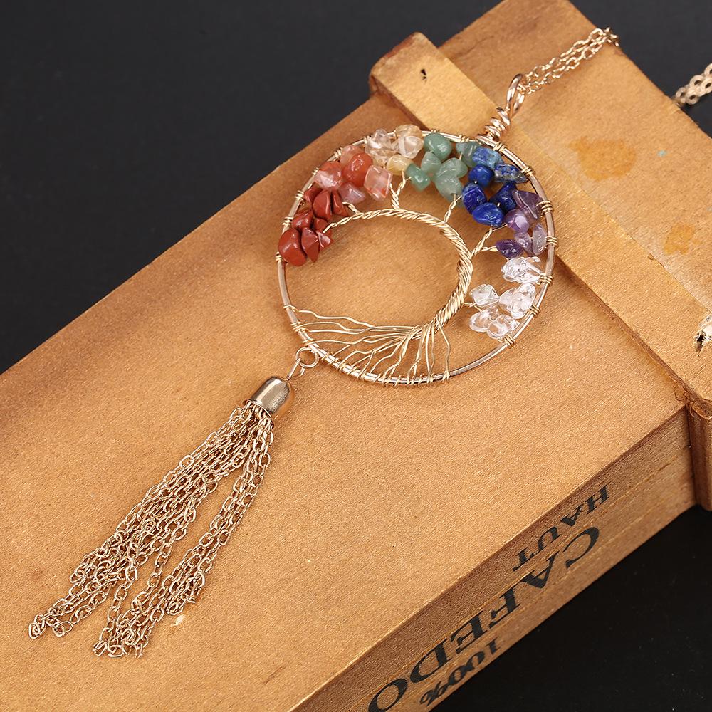 Natural Crystal Tree of Life Car Pendant with Tassel - Crushed Stone Interior Decoration