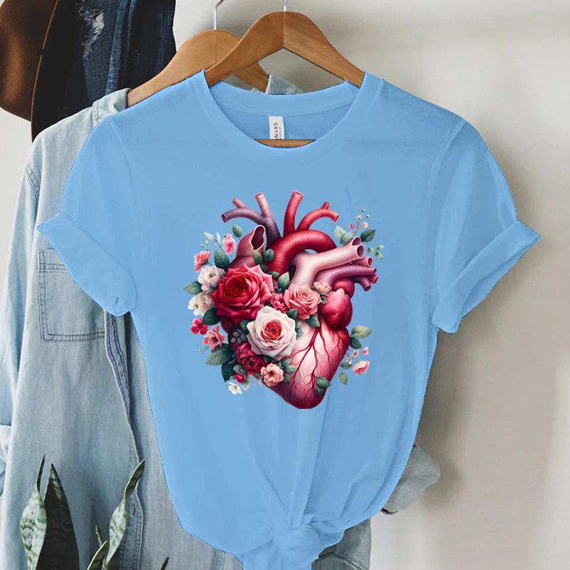 Watercolor Heart Floral Tshirt Women Funny Anatomical Graphic Tee Shirt Top Aesthetic Vintage Women Cardiology Nursing Tshirts