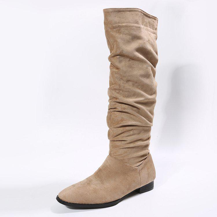 2022 Women's European & American Over-the-Knee Chunky Heel Velvet Boots with Pleated Stacked Sleeves