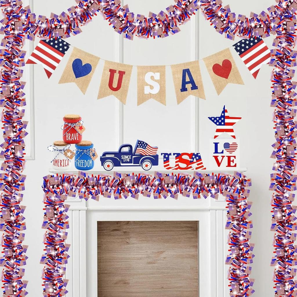 Red, Blue Wreath Of Patriotic Flags For Red, Blue Memorial Day Decorations