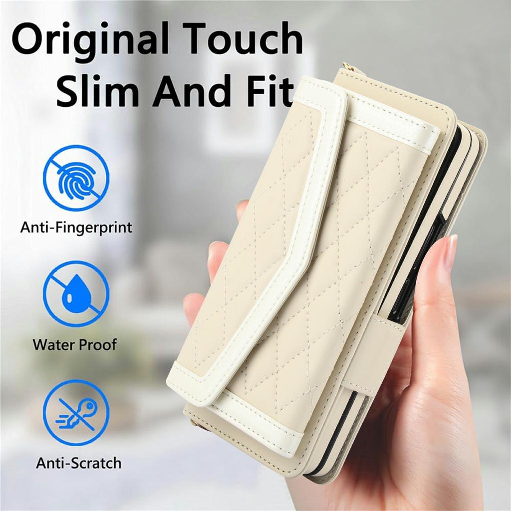 For Samsung Galaxy Z Fold5 5G Case Quilted Design PU Leather Wallet Phone Cover with Shoulder Strap
