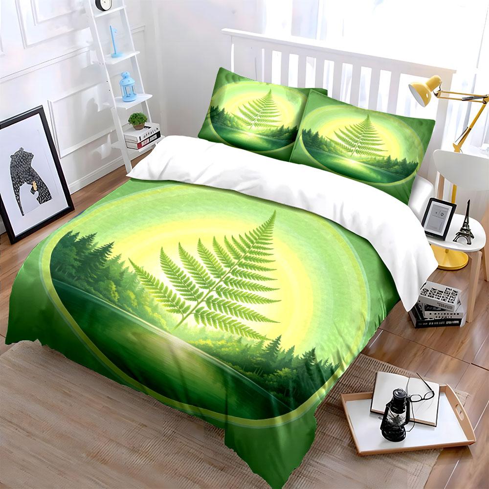 Grüne Naturlandschaft Kunst-Set Weiche Bequeme Bettbezug Bettwäsche-Set Enthalten 1*Bettbezug & 2*Kissenbezüge, Geschenk