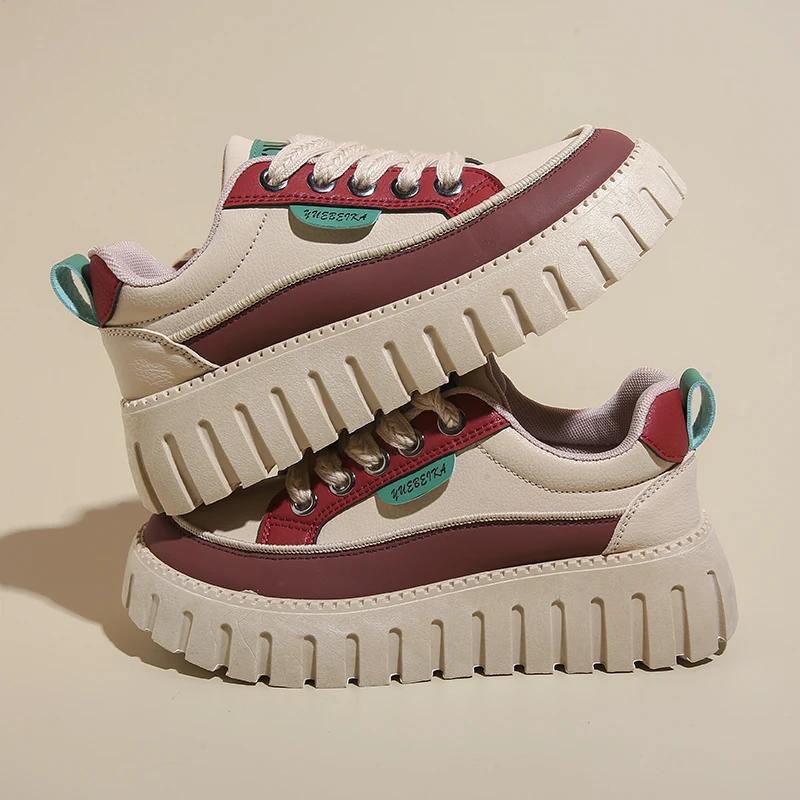 fashion 2024 Fashion Women's Shoes Lace-up Women's Vulcanize Shoes Hot Sale Color Matching High Quality Round Toe Classic Casual Shoes