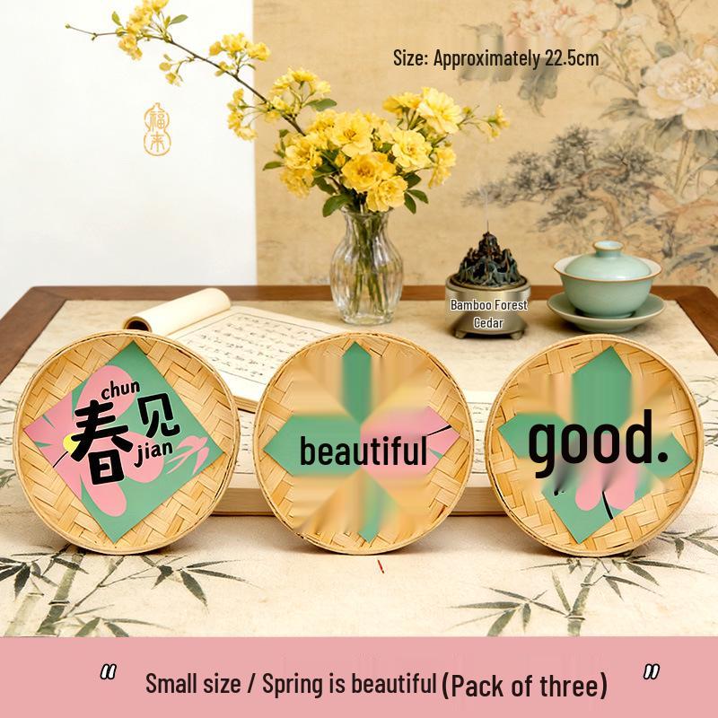 Spring Bamboo Plate Hanging Ornament Set for Teahouse and Homestay Decor & Photography Backgrounds