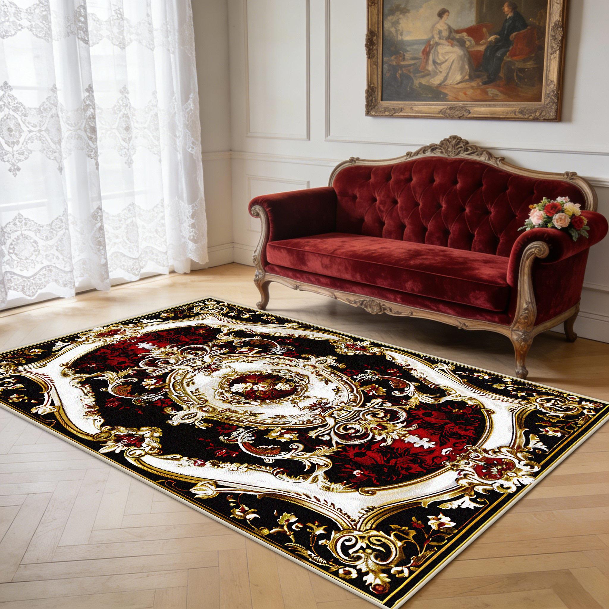 

Luxury European Style Carpet for Living Room Classical Decoration Flower Design Washable Non-slip Rug Bedroom Lounge Fluffy Mat 60x90cm