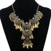 Vintage Ethnic Exaggerated Statement Necklaces Antique Silver Color Carved Water Drop Tassel Necklaces For Women Boho Jewelry