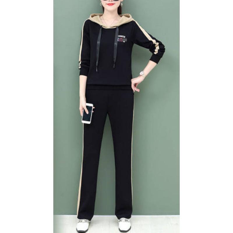 Spring and Autumn Casual Sports Suit Women's Fashion Korean Style Large Size Hooded Sweatshirt Two-piece Suit