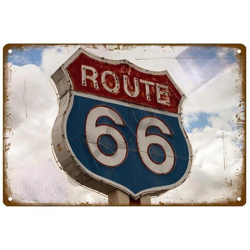 Vintage Route 66 Metal Sign House Plaque Metal Poster Tin Sign Plate Wall Posters Retro Aesthetic Room Decor Wall Art Decorat