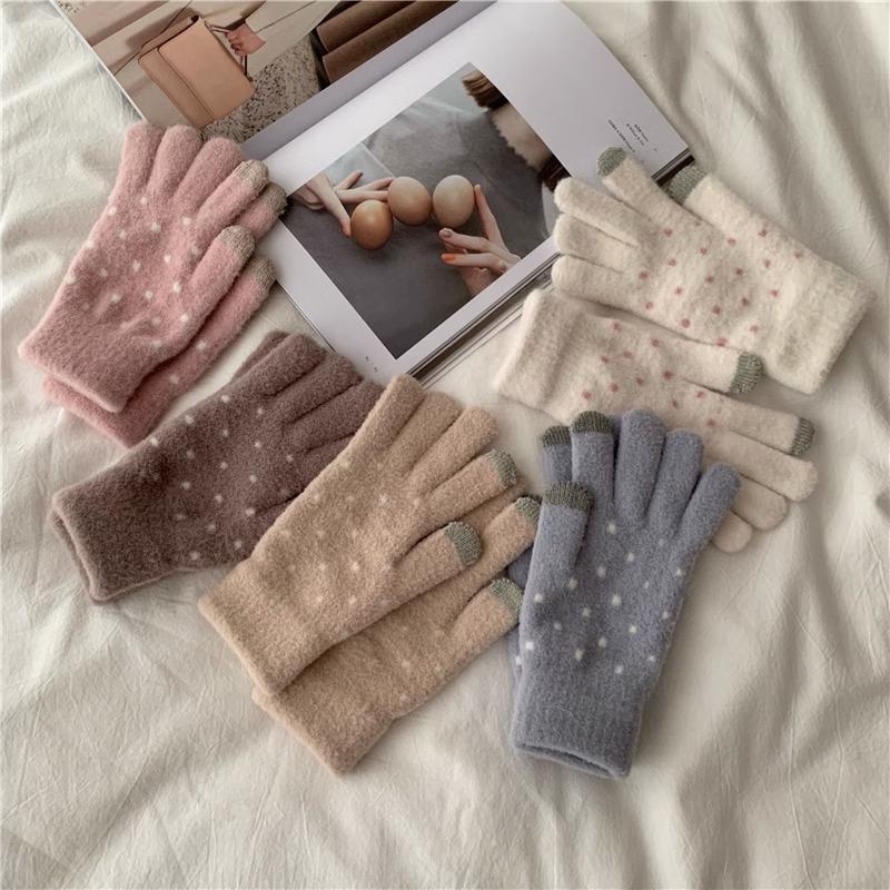 Adorable Knitted Wool Gloves with Touchscreen Functionality Warm Fleece-lined Cycling Gloves