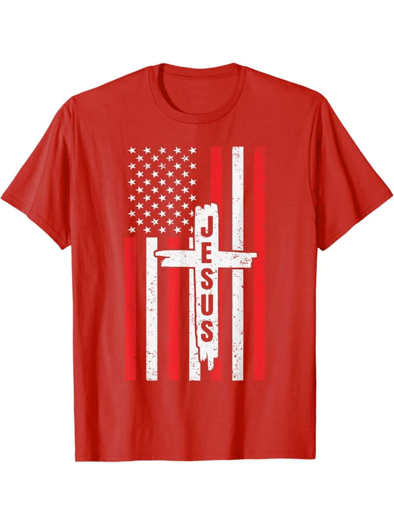 American Flag Jesus Christ FaithUSA Patriotic Design with Jesus Cross designcotton Oneck short sleeve printed mens Tshirt S